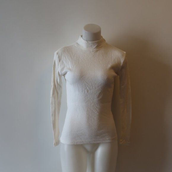 SUD EXPRESS WHITE RIBBED LIGHT MOCK NECK SWEATER S - Picture 2 of 8